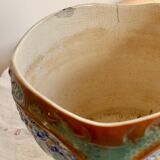 Large vintage cache-pot in Art Nouveau barbotine style – Floral decor