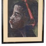Peinture sur papier représentant une fille africaine Weyne 66x56cm