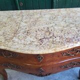 ROSEWOOD COMMODE WITH 2 DRAWERS AND OCHRE MARBLE TOP