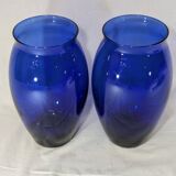 Paire vases - verre cristallin bleu