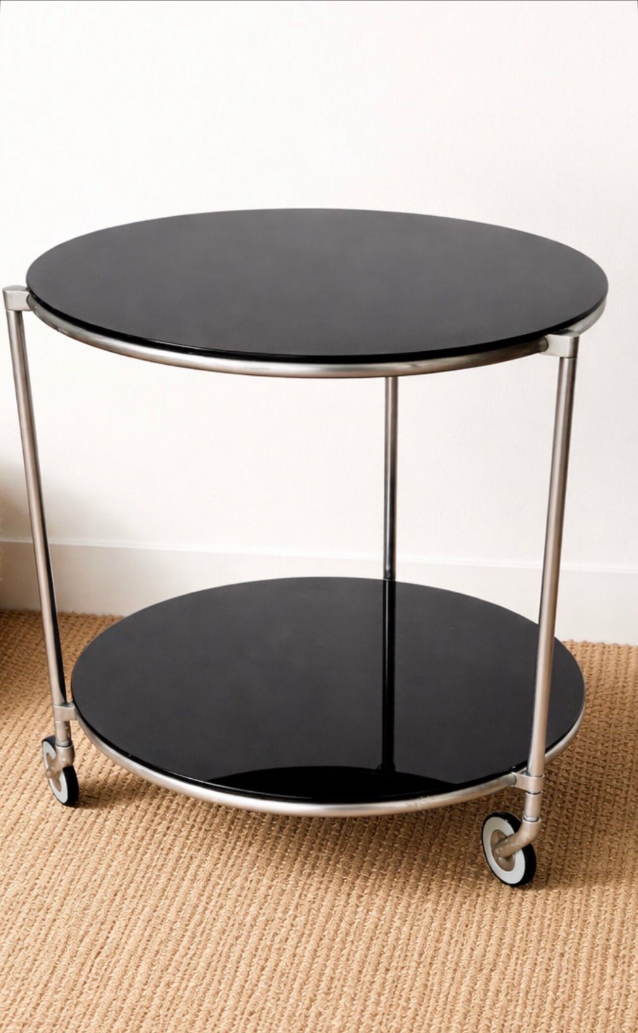 STRIND rolling side table – IKEA vintage, smoked glass & chrome