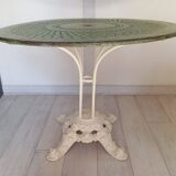 Table de jardin en tôle et pied en fonte