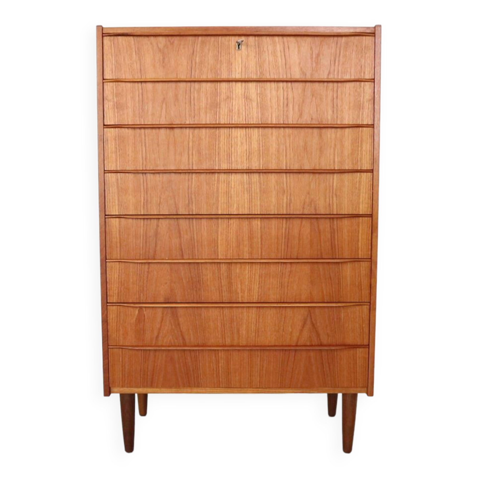 Mid-Century Modern Danish Chest of Eight Drawers, Tallboy in Teak, Denmark, 1960
