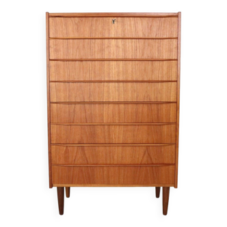 Mid-Century Modern Danish Chest of Eight Drawers, Tallboy in Teak, Denmark, 1960