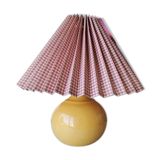 Vintage ceramic table lamp with pleated hood in 80s fabric