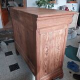 19th century sideboard in solid pitch pine, 2 doors, 1 drawer 128x58x120cm