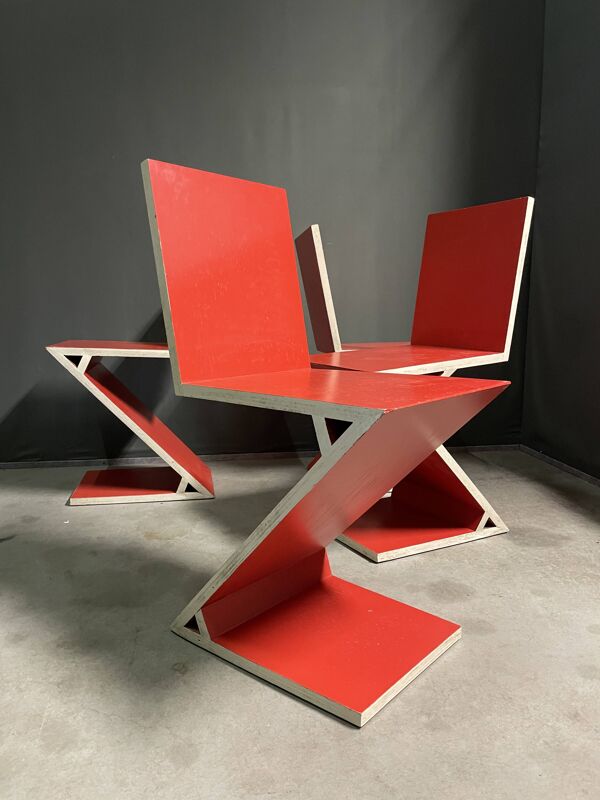 Ensemble de 4 chaises Zig Zag, années 1990