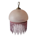 Pink frosted glass lampshade with tassels