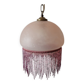 Pink frosted glass lampshade with tassels