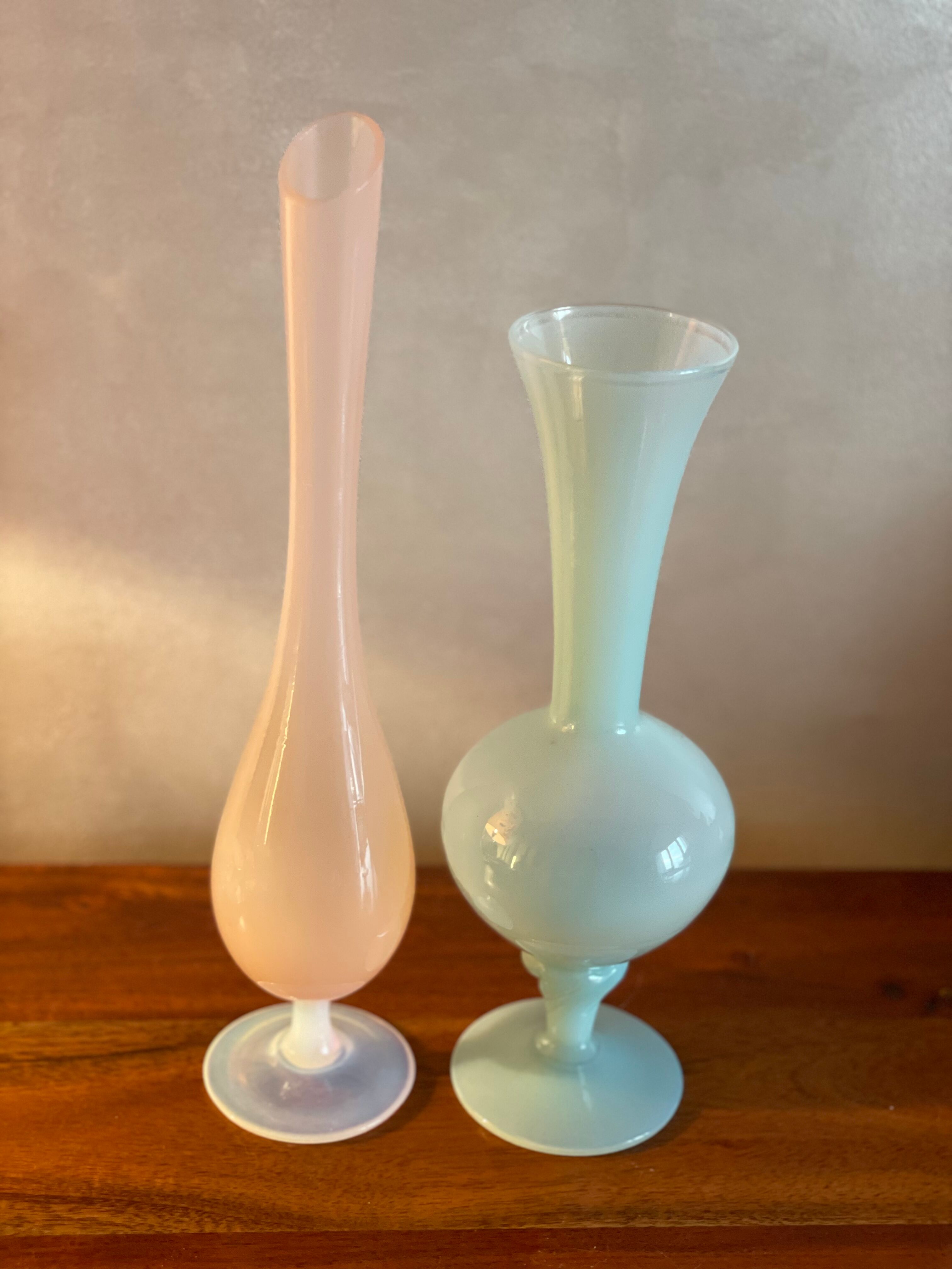 Duo de soliflores en opaline rose et bleu gris