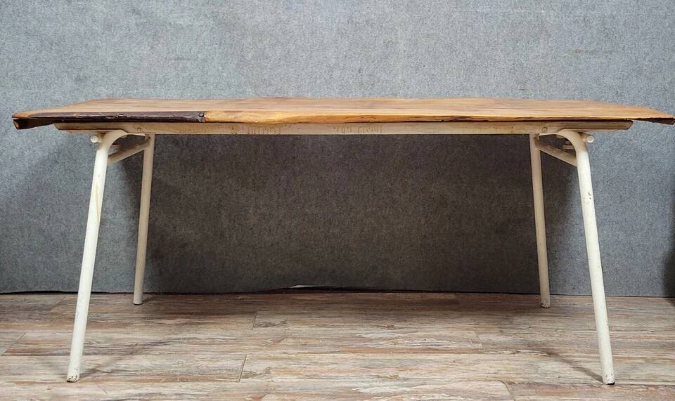 Brutalist dining table in wood and iron, 20th century