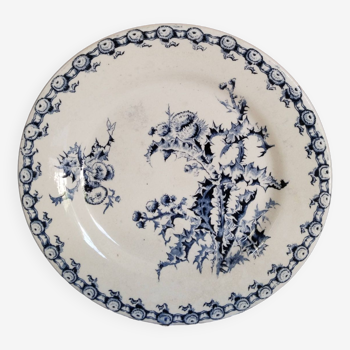 Flat plate in Amandinoise earthenware, Terre de fer, Margot model, blue color