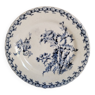 Flat plate in Amandinoise earthenware, Terre de fer, Margot model, blue color