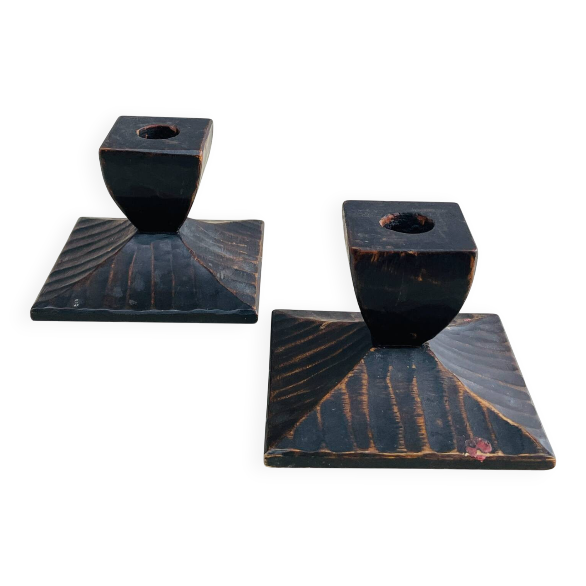 Pair of Swedish carved wooden candlesticks – Steneby H.F. – design bru