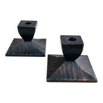 Pair of Swedish carved wooden candlesticks – Steneby H.F. – design bru