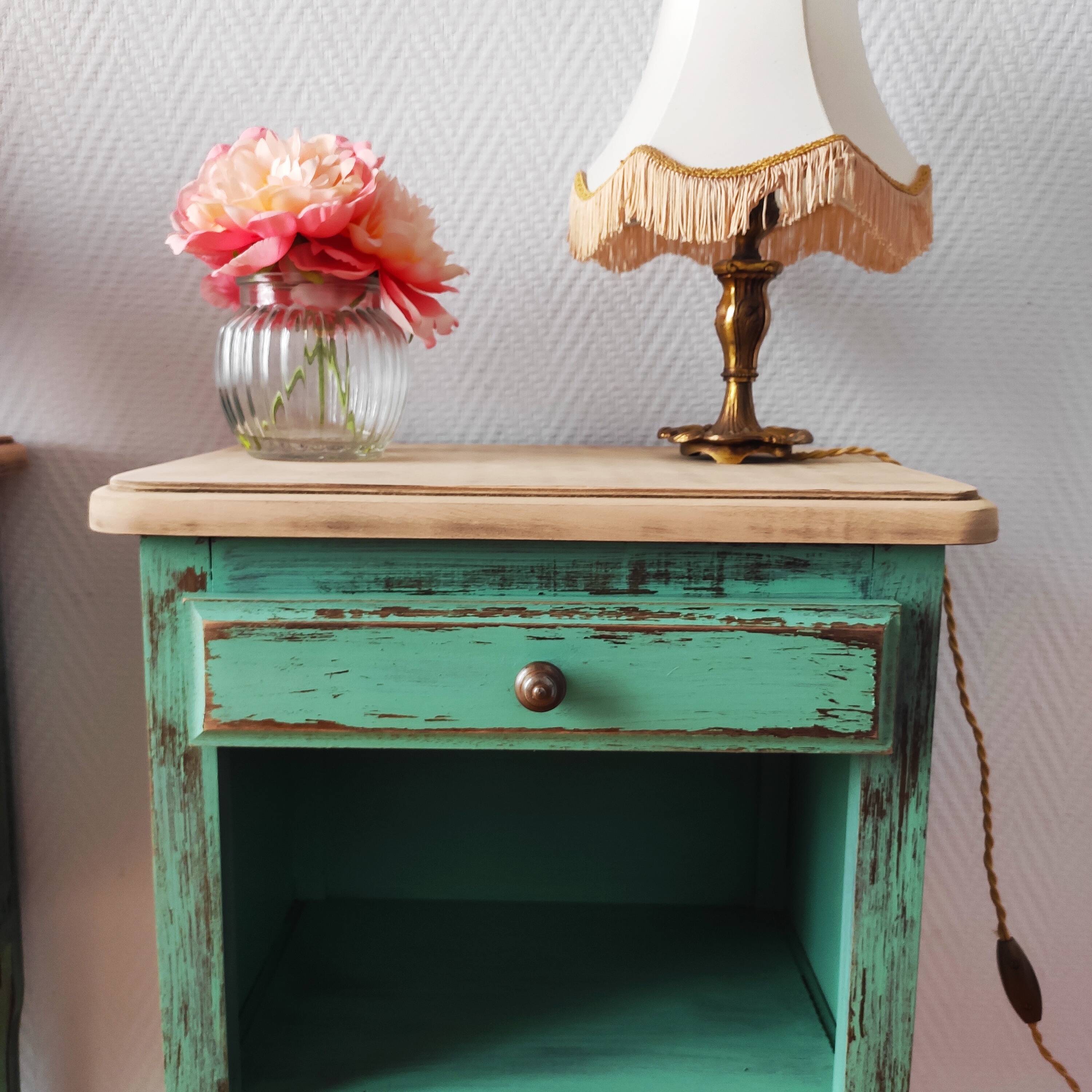 Pair of bedside tables with aged patina