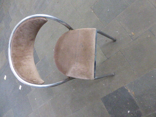 Chair in beige velvet and chrome, curved shape, vintage 1950