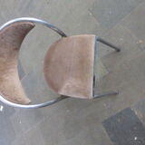 Chair in beige velvet and chrome, curved shape, vintage 1950