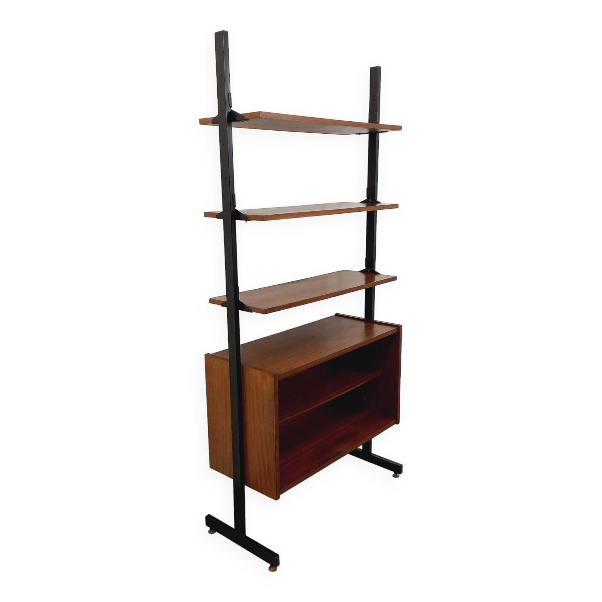 Vintage teak and metal shelf bookcase from the 60s