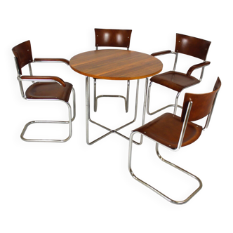 Restored Bauhaus Tubular Steel Round Table And 4 Chairs By M. Stam, 1930s