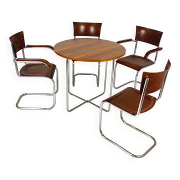 Restored Bauhaus Tubular Steel Round Table And 4 Chairs By M. Stam, 1930s