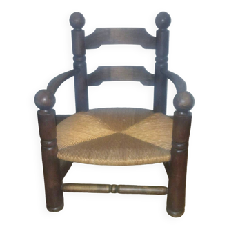 Fauteuil bas chêne et paille 1940