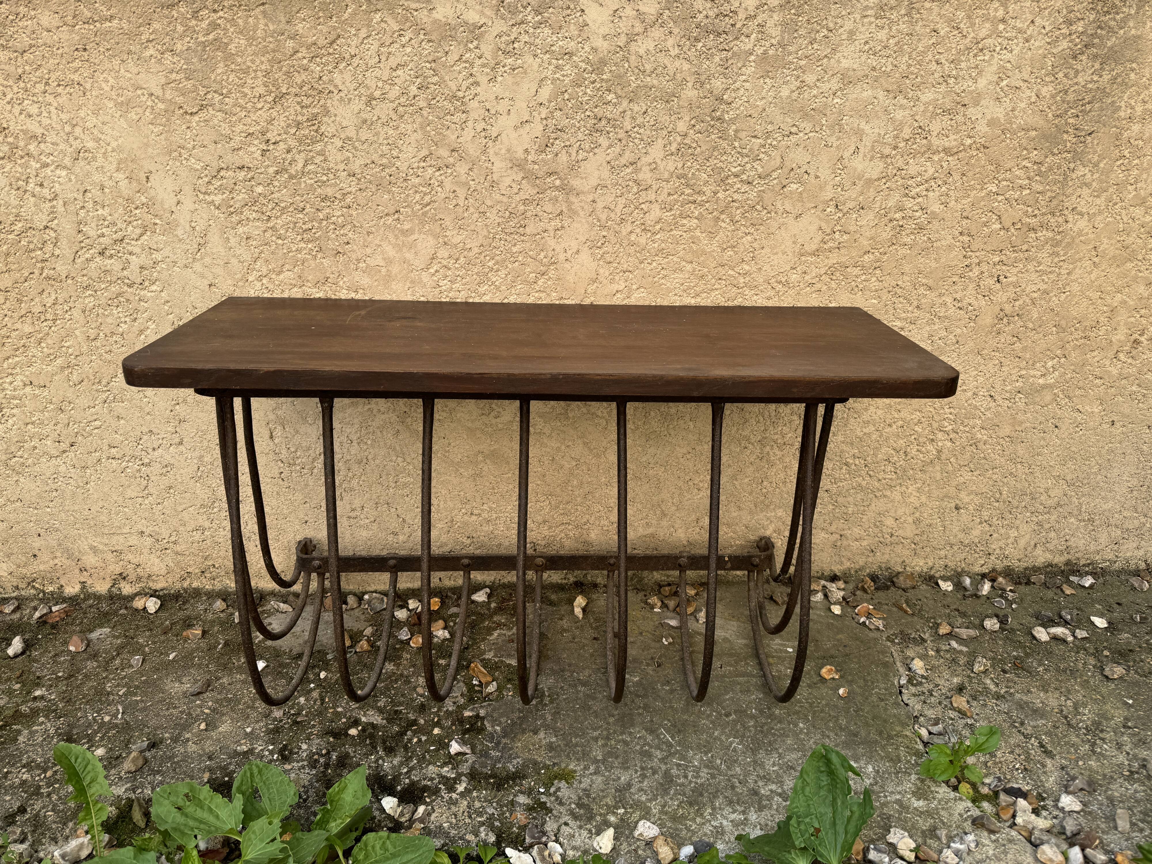 Old iron and wood console measures approximately: height 45 cm length 80 cm, depth 30.5 cm