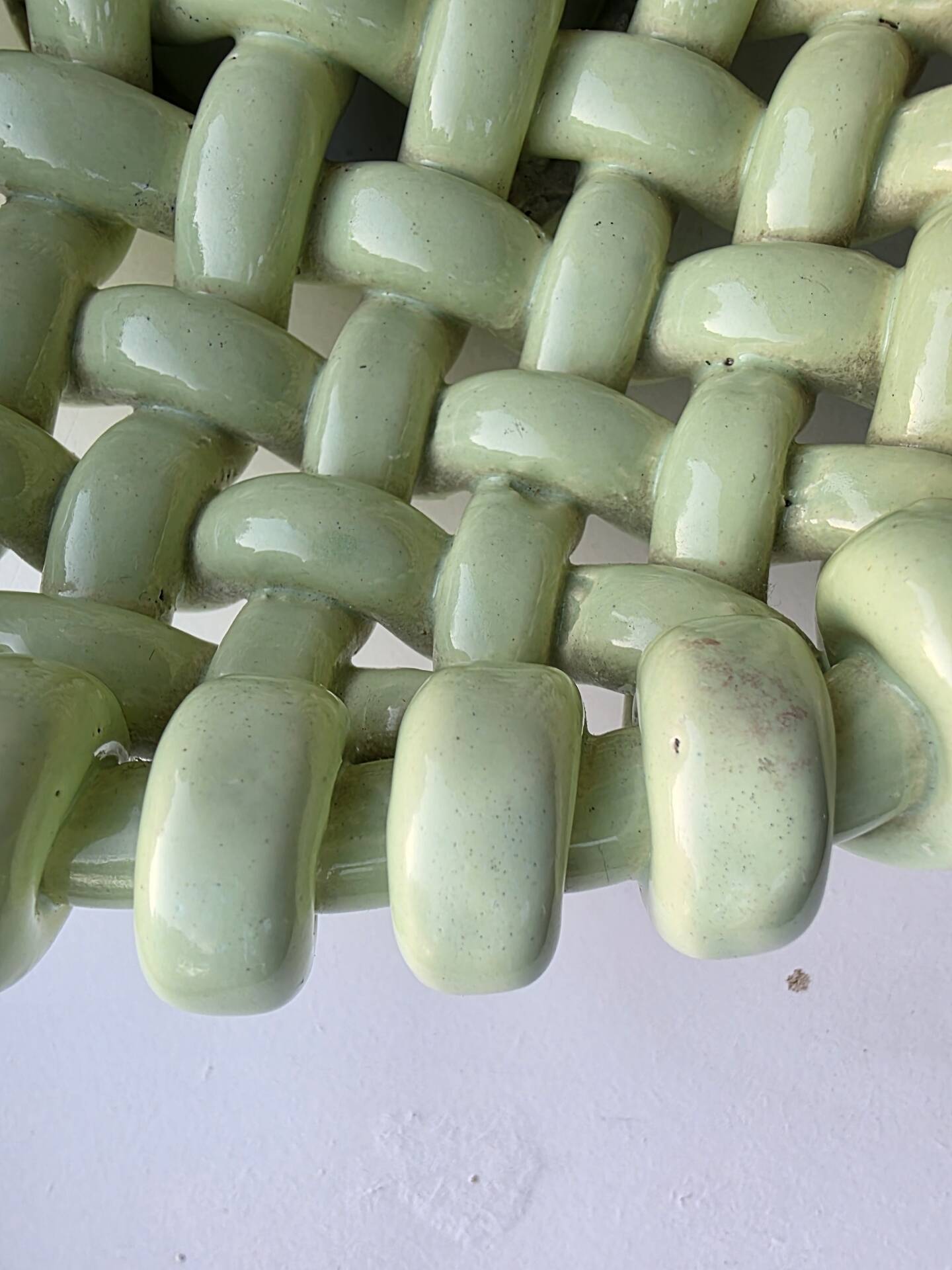 Light green woven ceramic basket Jérome Massier Vallauris