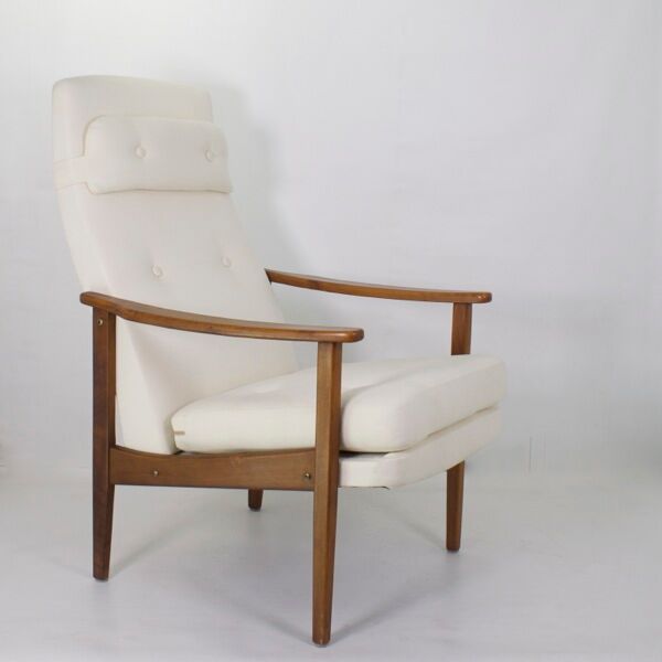 Scandinavian high back armchair from the 1960s adjustable headrest, restored