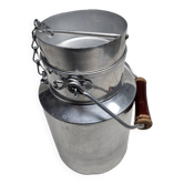 Old milk jug pure aluminum can tournus unis france wooden handle