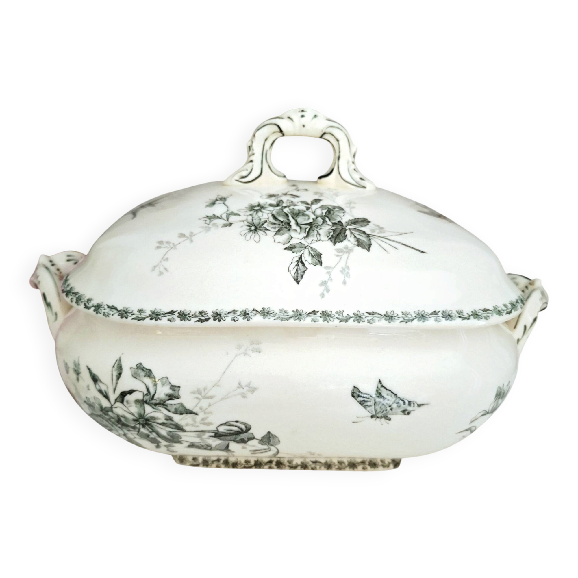 Soupière ancienne en faïence terre de fer 