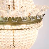 Antique Prism Chandelier Decorated In Brass, Bronze & Crystals From 1890s