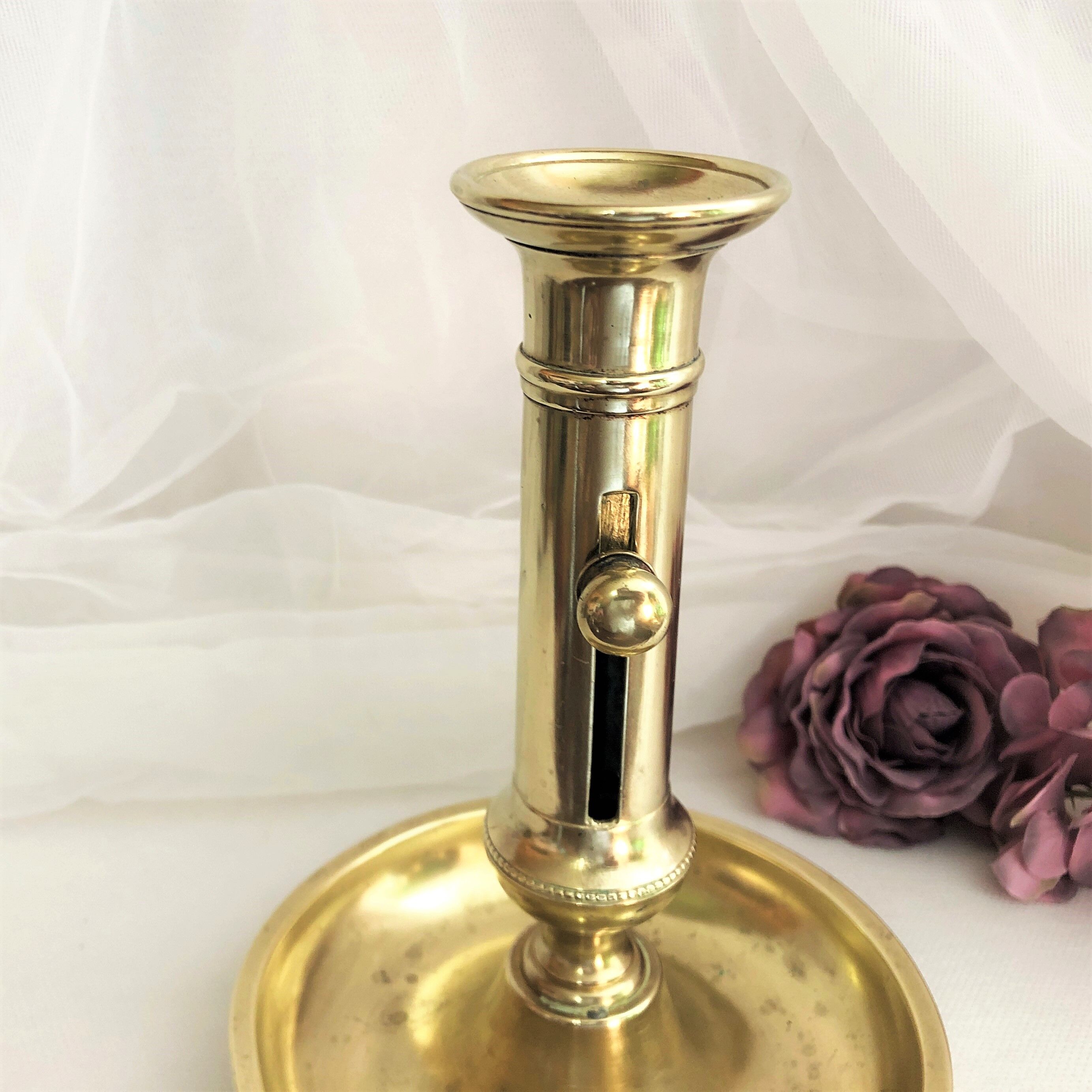 Gilded copper table candle holder with Victorian style nineteenth century