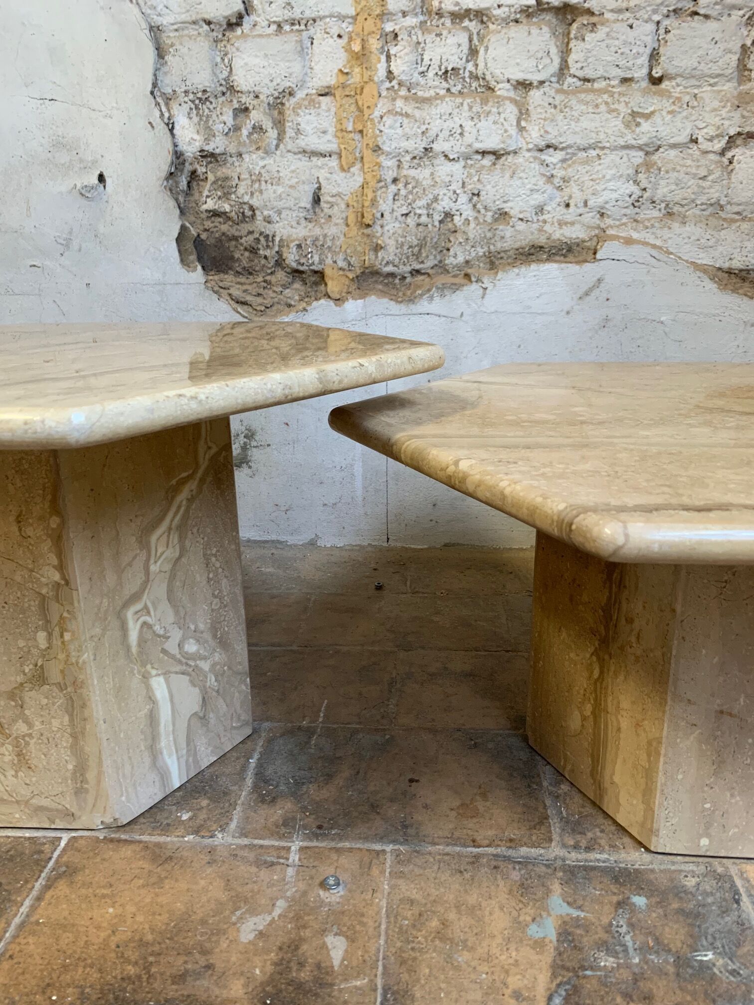Vintage travertine coffee table duo