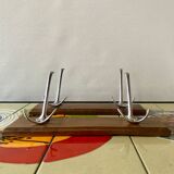 Pair of vintage wooden wall coat racks - double coat hook