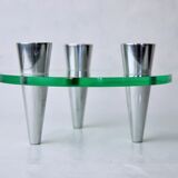 Bougeoirs cercle en verre, 3 flammes, danemark, 1970
