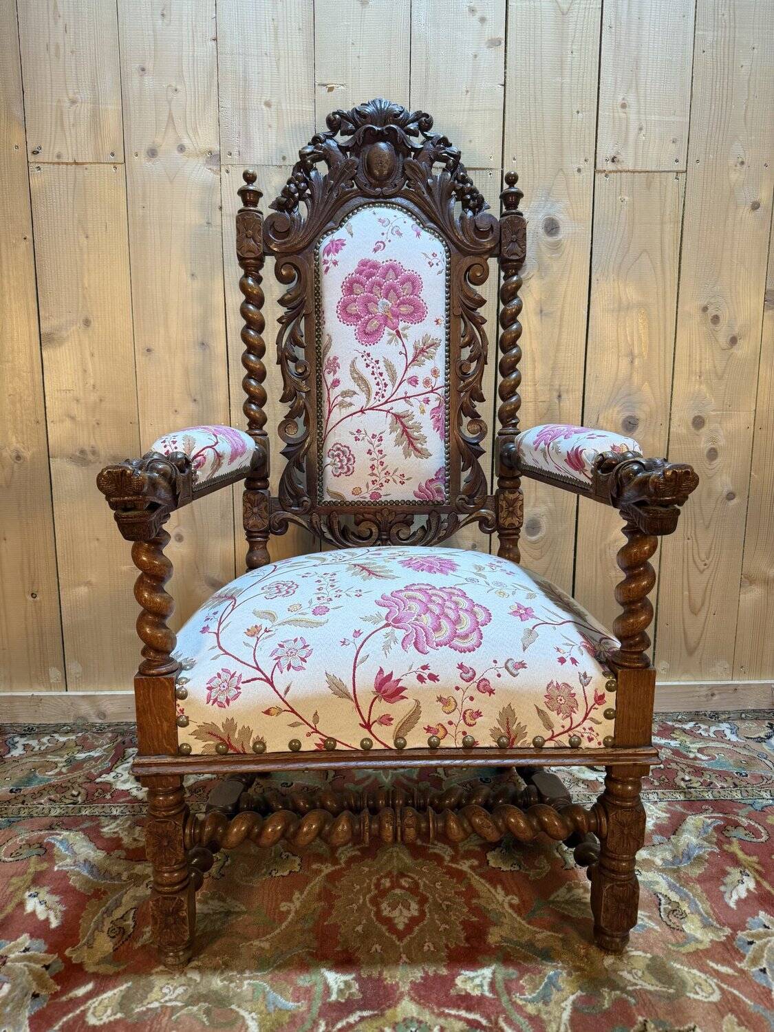 Carved walnut armchair in High Period style