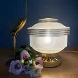 Table lamp vintage art deco globe in white frosted glass with golden edging