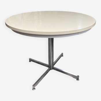 Round butterfly extension table in cream and chrome formica, 1960s/1970s