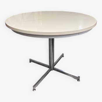 Table ronde rallonge papillon formica crème et chrome, années 60/70