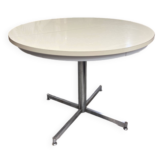 Round butterfly extension table in cream and chrome formica, 1960s/1970s