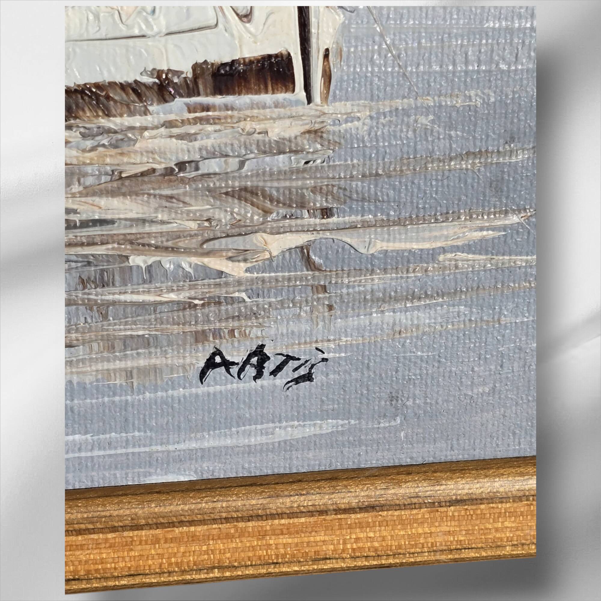 Original signed framed oil painting Fishing Wharf Port