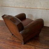 French Leather Club Chair, Havana Mustache Model, with Cuban Cigar Arms, Circa 1930's