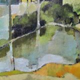 Large oil painting on canvas 20th HD Lemercier impressionist landscape