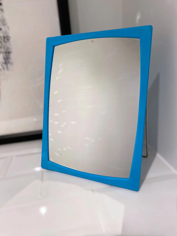 Blue plastic barber mirror made in France vintage