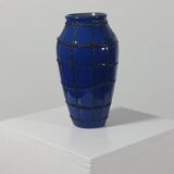 Vintage ceramic vase in fat lava style, Memphis spider web.