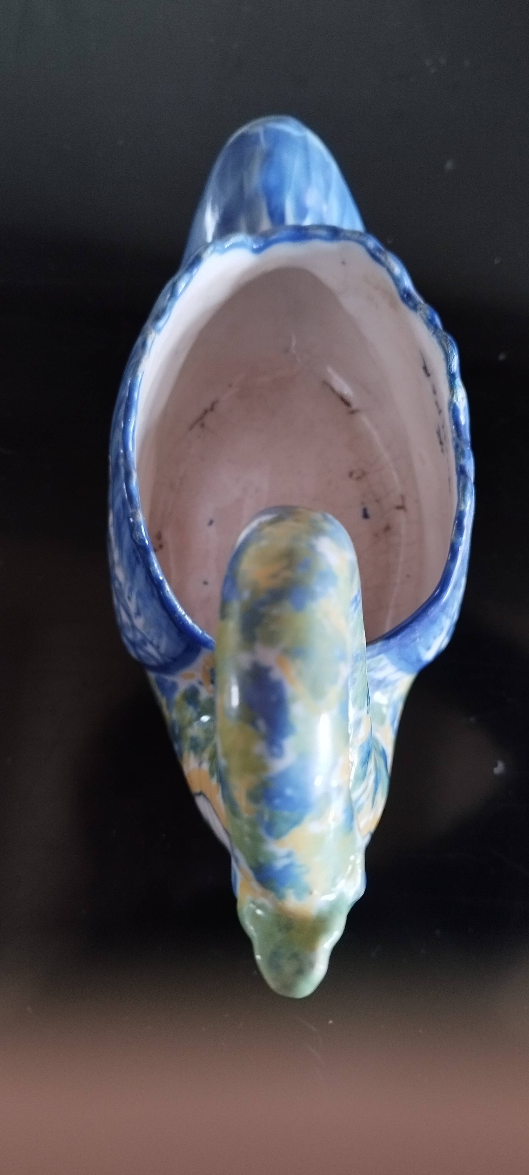 Ashtray or small planter in the shape of a swan made of Quimper earthenware.