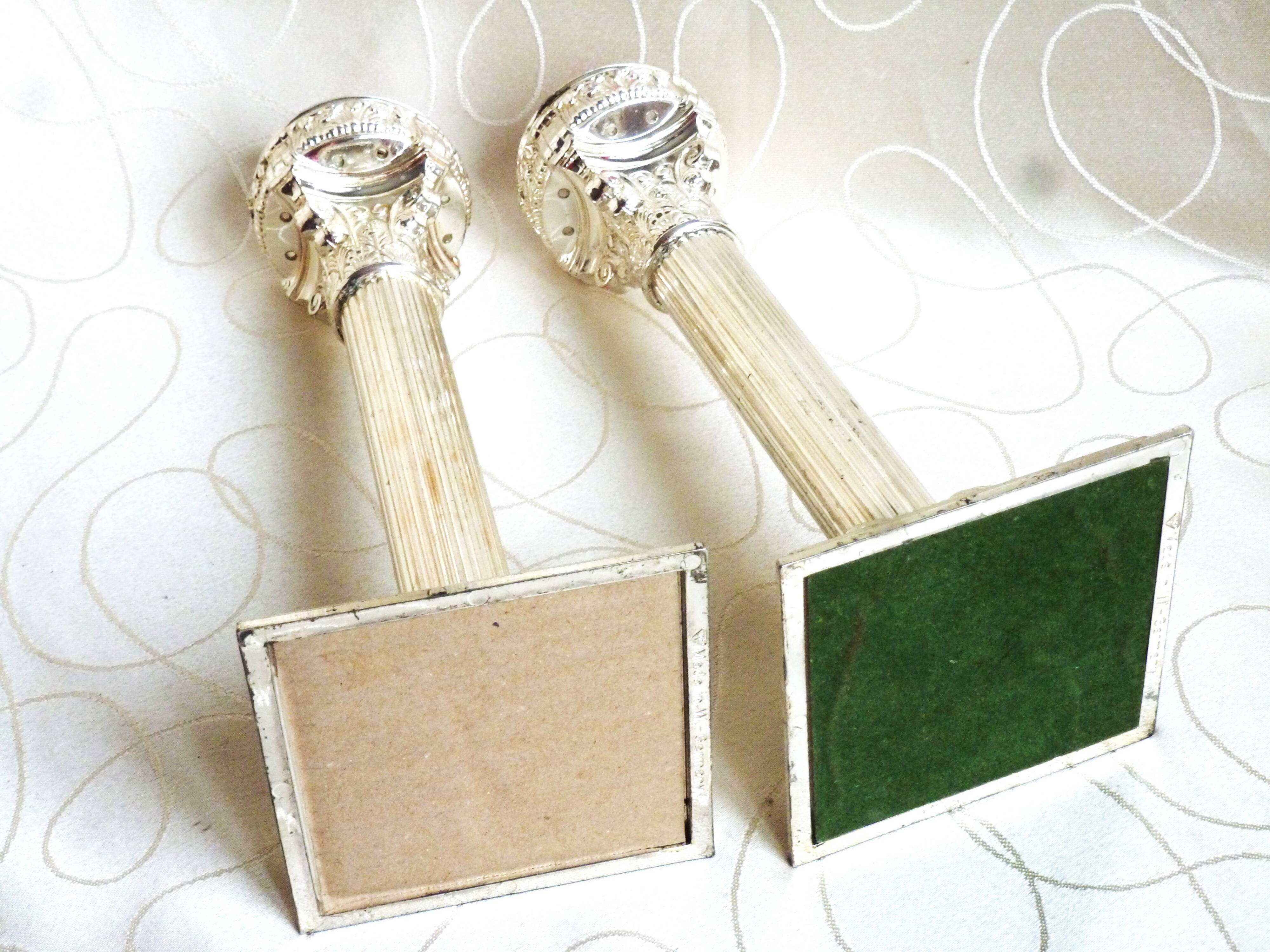 Set of 2 silver metal candle holders, silver metal candle holders