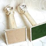 Set of 2 silver metal candle holders, silver metal candle holders