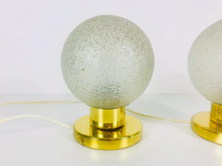Set of two table lamps in glass g and brass by Doria Leuchten 70s